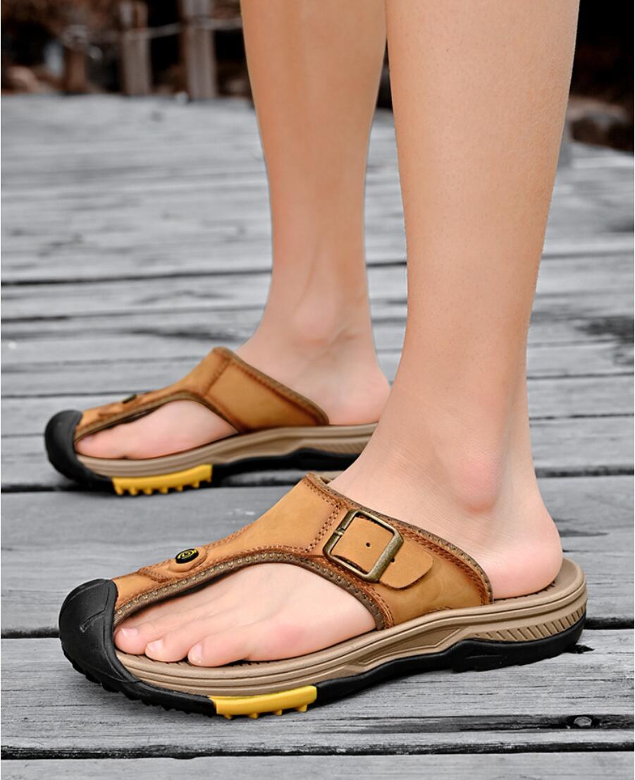 Flip Flop Leather Men - Hakiki Deri Sandalet Erkekler Nefes Yaz