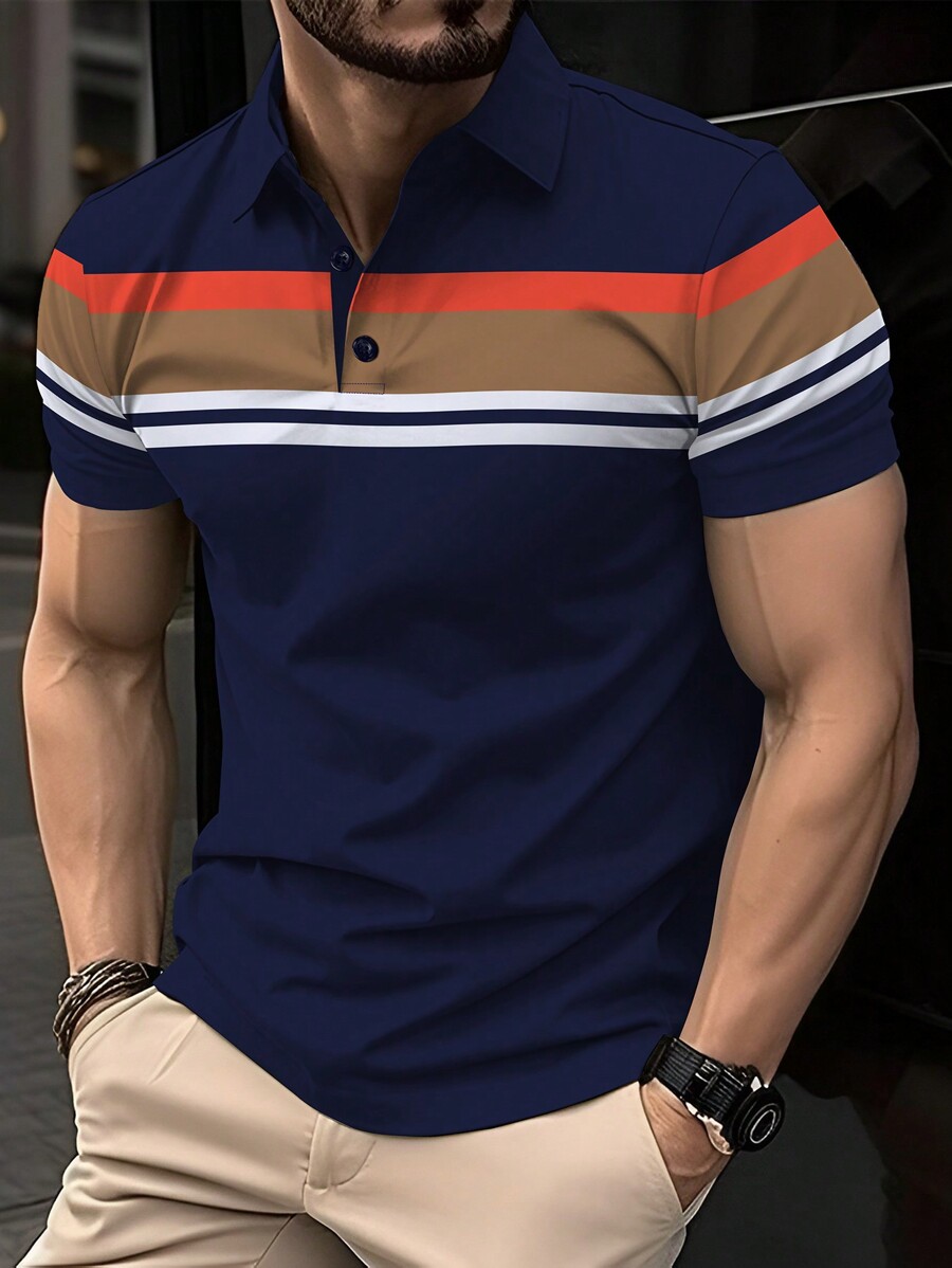 Polo Shirt Pique - Calvornis Erkek Renk Bloklu Kısa Kollu