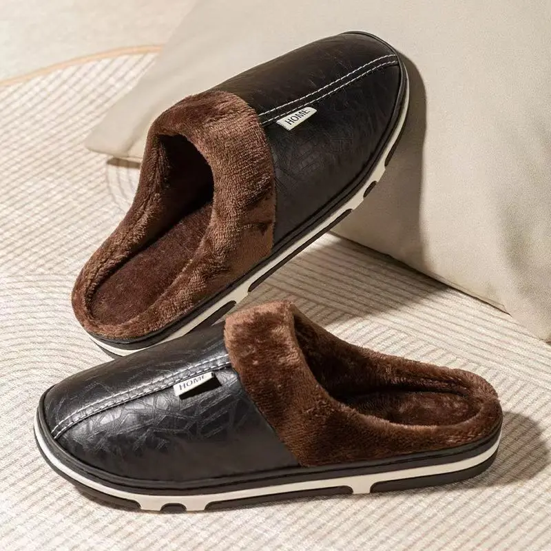 Flip Flop Leather Men - Erkek Büyük Boy Kışlık Terlik Kapalı