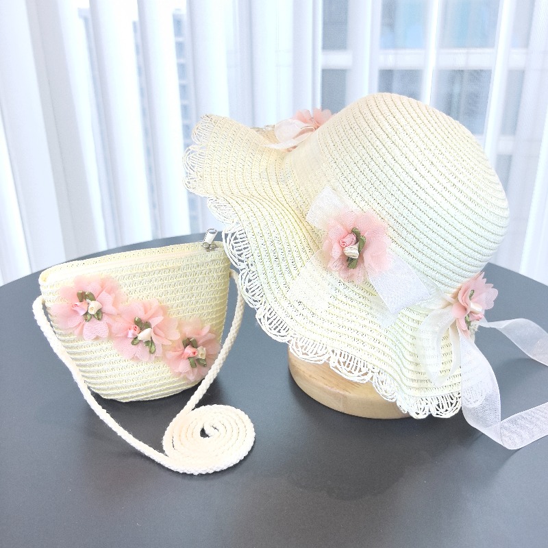 Bucket Hat Straw - Kızlar 2 adet Hasır Şapka Düz