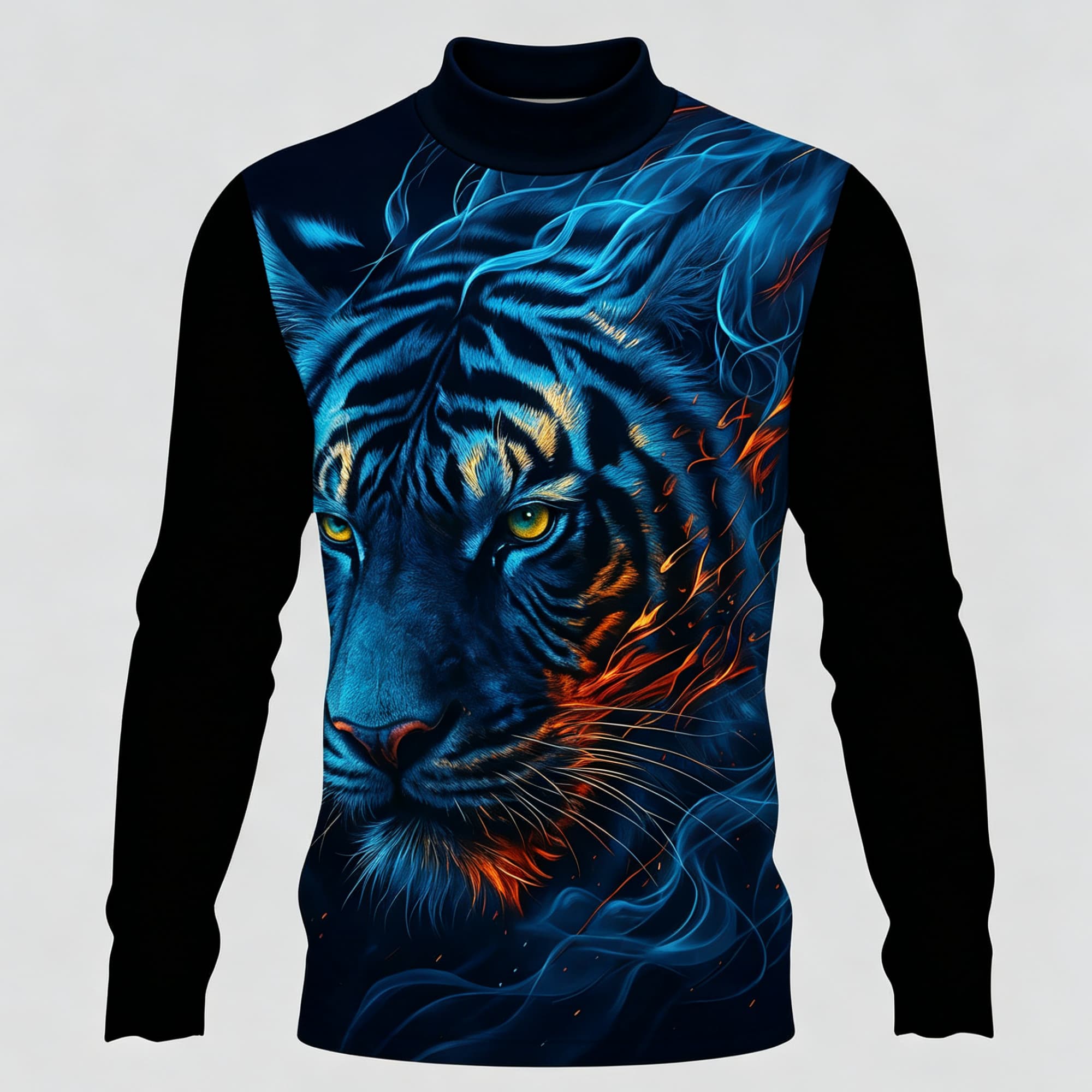 Neon Mavi Alevli Kaplan Hayvan - Tee Graphic Print incelemesi ve fiyatı
