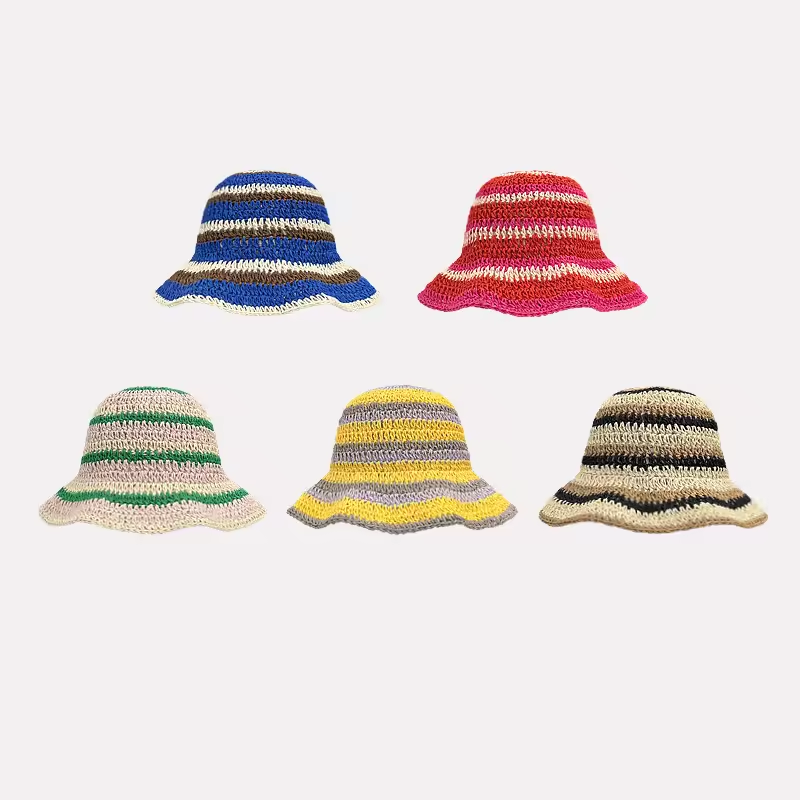 Yeni çizgili örme saman kroşe  - Bucket Hat Straw incelemesi ve fiyatı